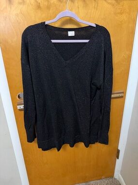 Black Sparkle V-Neck Sweater